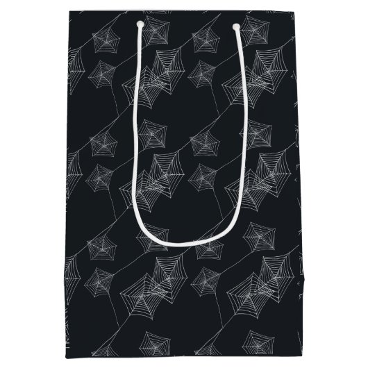 ブラックの可愛いハロウィーンのクモカスタムの巣 ミディアムペーパーバッグ (裏面)