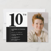 ブラックの大人っぽいおしゃれな10歳の誕生日招待状 招待状 (正面)