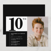 ブラックの大人っぽいおしゃれな10歳の誕生日招待状 招待状 (正面/裏面)