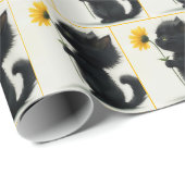 ブラックの子猫とイエローデイジー ラッピングペーパー (ロールコーナー)