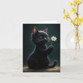 ブラックの子猫とホワイトデイジーノートカード カード (黄色い花)