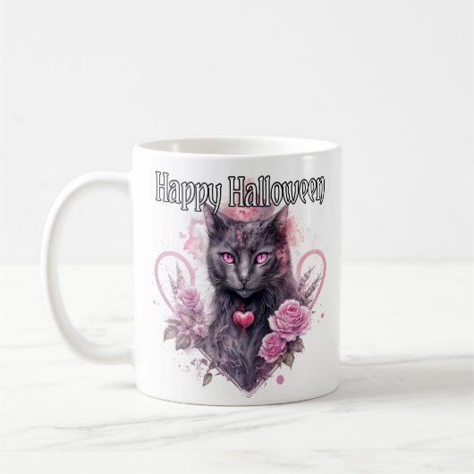 ブラックの子猫 | ハッピー ハロウィン コーヒーマグカップ (左)