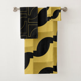 ブラックの幾何学的シックな黄金真鍮パターン バスタオルセット