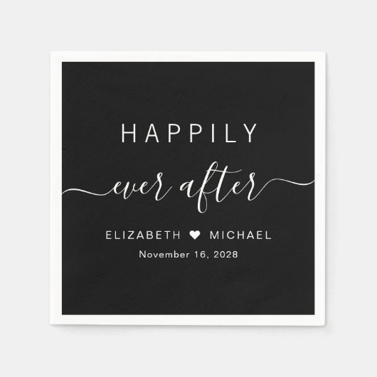ブラックの後ずっとシックで幸せ結婚に スタンダードカクテルナプキン (正面)