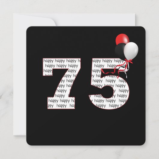 ブラックの招待状での75歳の誕生日おめでとう 招待状 (正面)