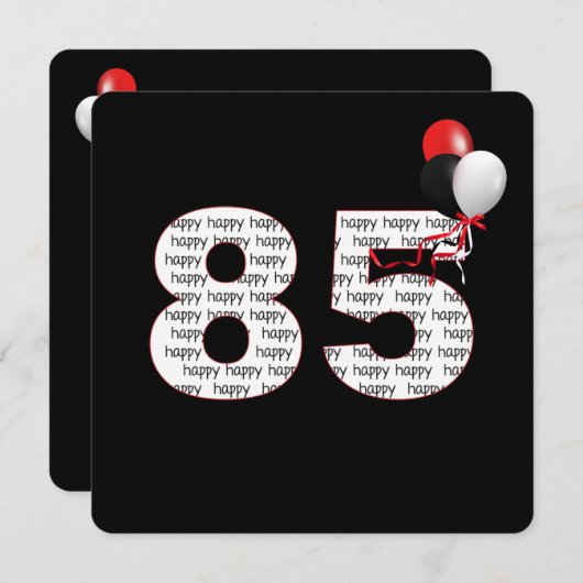 ブラックの招待状におめでとう85歳の誕生日 招待状 (正面/裏面)