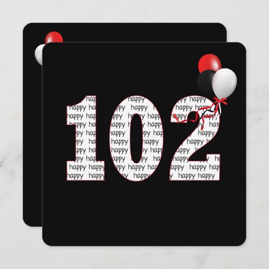 ブラックの招待状にお誕生日おめでとう102歳 招待状 (正面/裏面)