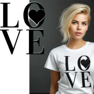 ブラックの文字とハートを備えた上品なLOVEロゴデザイン Tシャツ