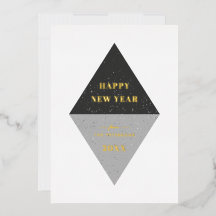 ブラックの新年幾何学柄ホリデーカード箔押し