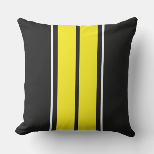 ブラックの明るいツインイエローホワイトストライプレースのレース アウトドアクッション (正面)