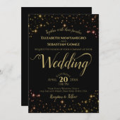 ブラックの星空を背景にしたゴールドの美しい結婚式の招待状 招待状 (正面/裏面)
