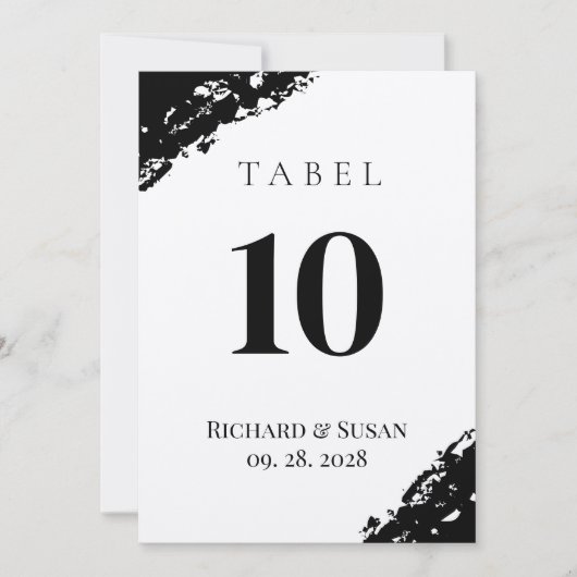 ブラックの水彩ウェディングテーブルナンバーカード 招待状 (正面)