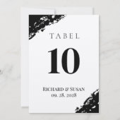 ブラックの水彩ウェディングテーブルナンバーカード 招待状 (裏面)