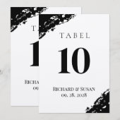 ブラックの水彩ウェディングテーブルナンバーカード 招待状 (正面/裏面)