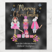 ブラックの水彩パステル・くるみ割り人形のクリスマス ワインラベル (シングルラベル)