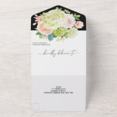 ブラックの水色フローラ結婚ズ オールインワン招待状 (外側)