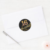 ブラックの甘い16th誕生日金ゴールド音楽ノート ラウンドシール (封筒)