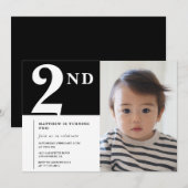 ブラックの男の子2歳の誕生日招待状 フォト 招待状 (正面/裏面)