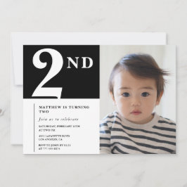 ブラックの男の子2歳の誕生日招待状 フォト 招待状