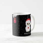 ブラックの白いクリスマスオウル コーヒーマグカップ (正面右)