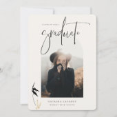 ブラックの筆記体肖像卒業アーチ写真 案内状 (正面)