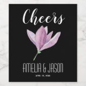 ブラックの紫のマグノリア結婚花 ワインラベル (シングルラベル)