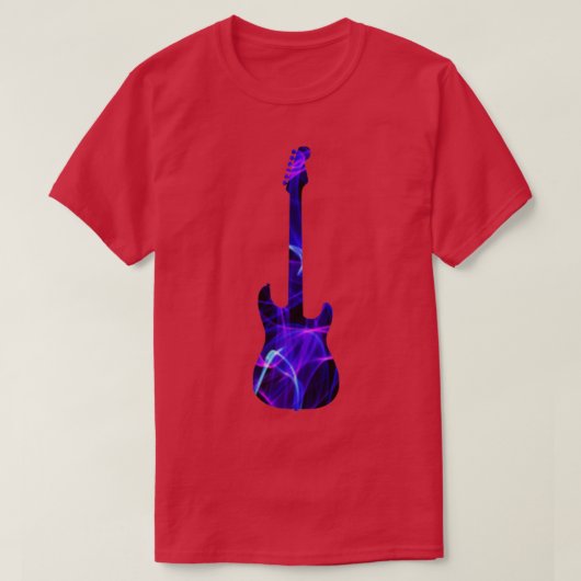ブラックの紫色の火炎ギターシルエット Tシャツ (デザイン正面)