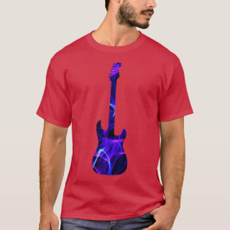 ブラックの紫色の火炎ギターシルエット Tシャツ