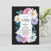 ブラックの結婚式の紫のピンクの花 招待状 (スタンド正面)