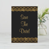 ブラックの結婚式のSave The Dateに金のレース 招待状 (スタンド正面)