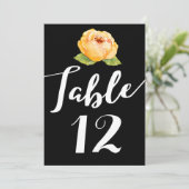 ブラックの結婚式テーブルナンバーカード ゴールド フローラル 招待状 (スタンド正面)