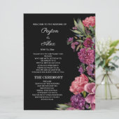 ブラックの結婚式パーティー用紫とピンクの花柄 プログラム (スタンド正面)