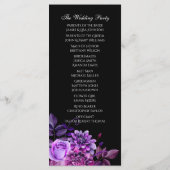 ブラックの結婚式プログラム。紫の花の式次第カード プログラム (裏面)