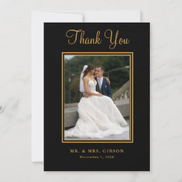 ブラックの結婚式感謝カードのゴールドスクリプト写真