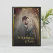 ブラックの結婚式用に | Personal Photo Gold Frame 招待状 (スタンド正面)