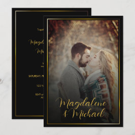 ブラックの結婚式用に | Personal Photo Gold Frame 招待状