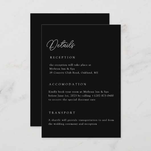 ブラックの結婚詳細Qrコード格納装置カード 招待状 (正面/裏面)