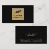 ブラックの羽毛ロゴ/ライターおよび作家向け金ゴールド 名刺 (正面/裏面)