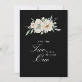 ブラックの聖書に白いバラの花束を飾ったクリスチャンの結婚式 招待状 (裏面)