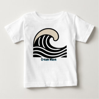 ブラックの背景にクリーム色の波頭 – ミニマルオーシャンラインアート ベビーTシャツ