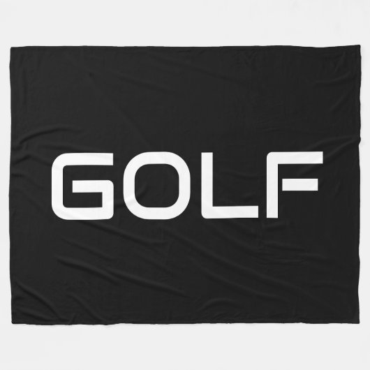 ブラックの背景にホワイトのGOLFモダンテキスト フリースブランケット (正面(横))