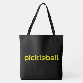 ブラックの背景にモダンな明るいイエローのPICKLEBALLテキスト トートバッグ