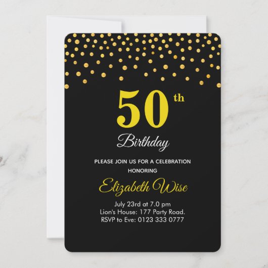 ブラックの背景に映える50歳・60歳・70歳の誕生日 招待状 (正面)