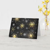ブラックの背景に金のクリスマスの雪の結晶 カード (黄色い花)
