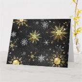 ブラックの背景に金のクリスマスの雪の結晶 カード (黄色い花)