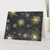 ブラックの背景に金のクリスマスの雪の結晶 カード (裏面)