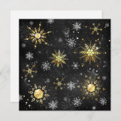 ブラックの背景に金のクリスマスの雪の結晶 招待状 (正面/裏面)