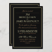 ブラックの背景に金のローマ数字 | 21歳の誕生日パーティー 招待状 (正面/裏面)