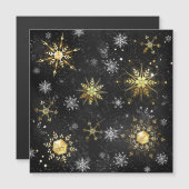 ブラックの背景にXmasゴールドの雪の結晶 マグネット招待状 (正面/裏面)