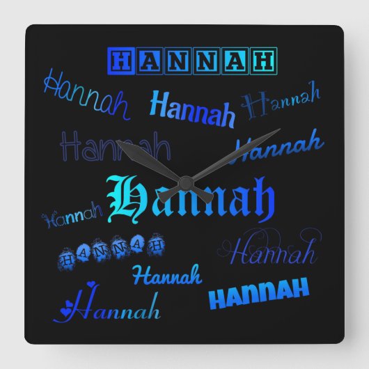 ブラックの色合い – ハンナ スクエア壁時計 (正面)